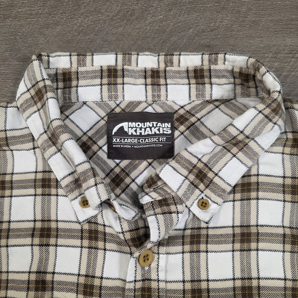 Mountain Khakis Shirt Mens 2XL Flannel Long Sleeve Shirt Plaid Beige Khaki White - Picture 8 of 9